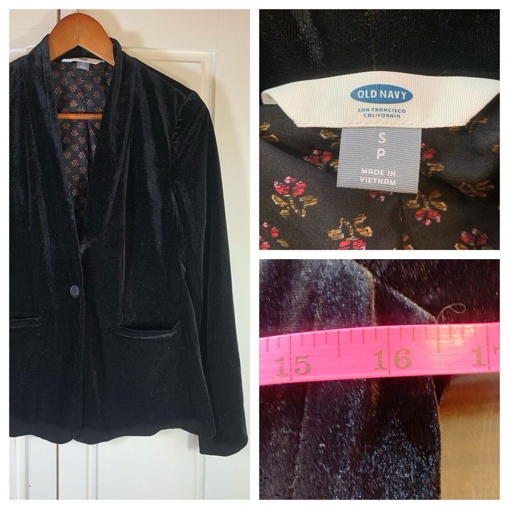 Old Navy Velvet Blazer Jacket Womens Small Black Career One Button Preppy Office